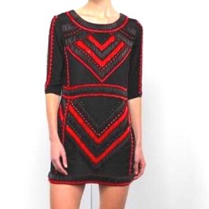 Karina Grimaldi Black/Red Silk Beaded Special Occasion Holiday Party Dress.
